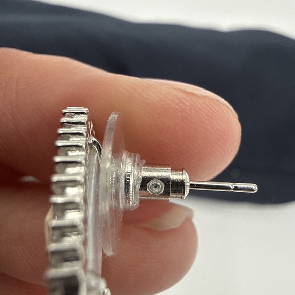 Kendra Scott Cade Stud Earrings Abalone Shell Silver Baguette Crystals Authe - Picture 4 of 8